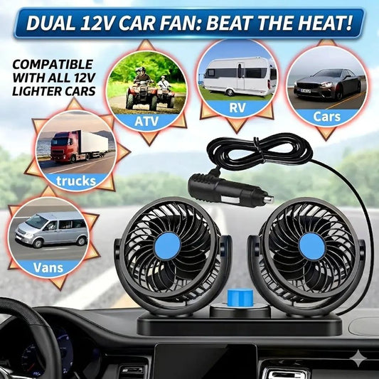 12v Car Dashboard cooling fan, dual head fan 360 degree rotation Fan for Cars